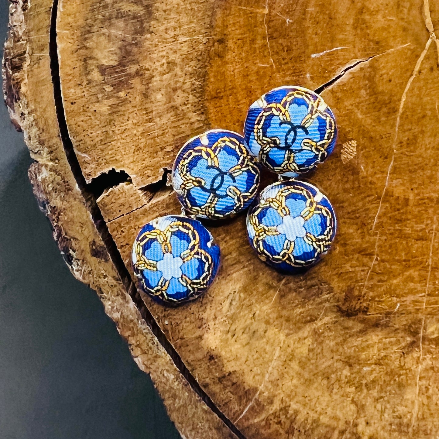 CC- ocean blue & Gold chain flower with CC logo CC064- 6 coins style earring