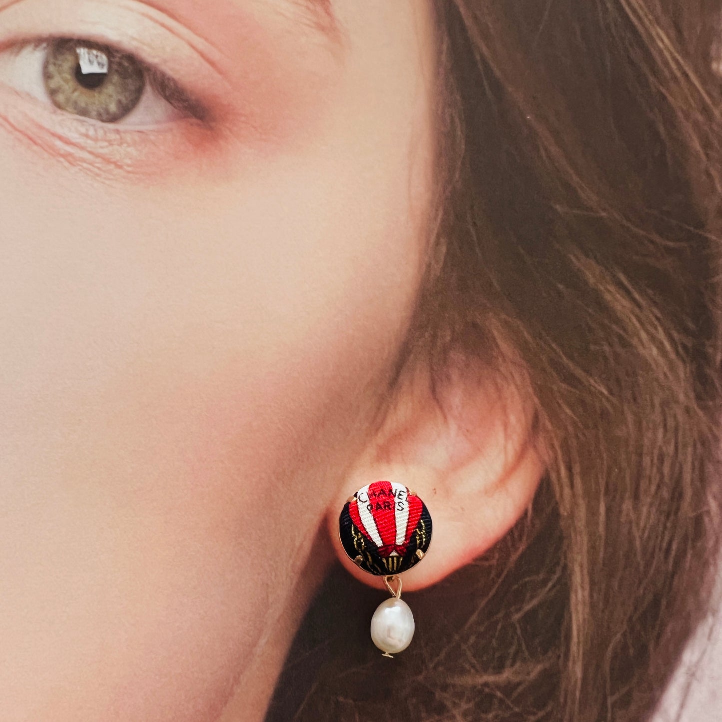 CC- Hot air balloon CC069- genuine Pearl earrings
