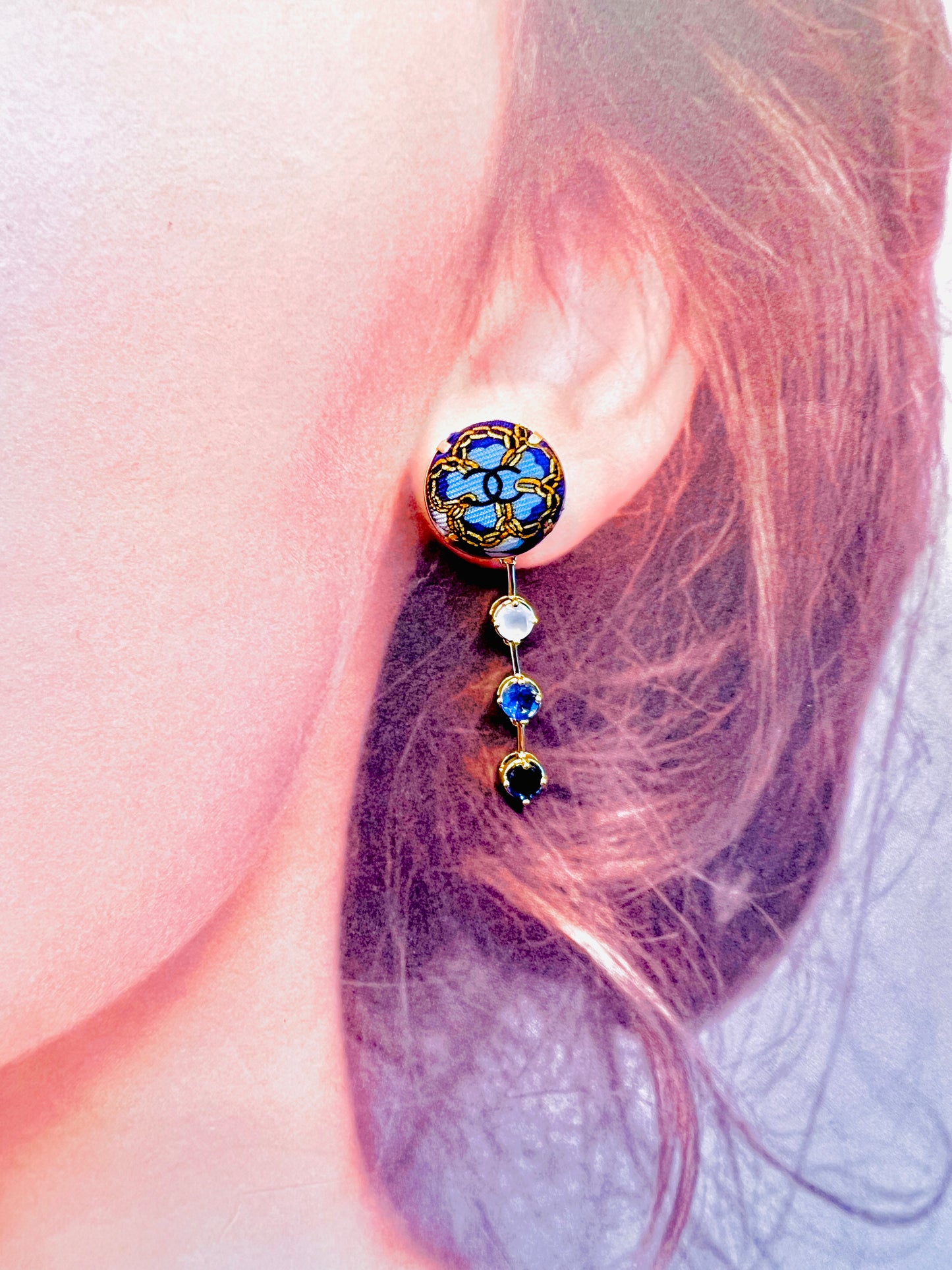 CC- ocean blue & Gold chain flower with CC logo CC064- 6 coins style earring