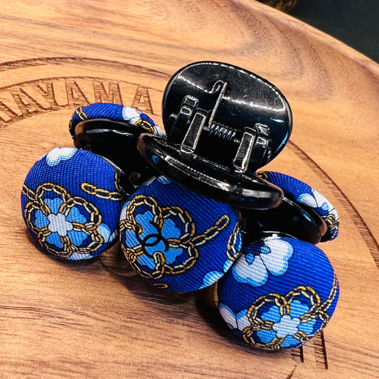 CC- ocean blue & Gold chain flower with CC logo CC064- 6 coins style Hairclip