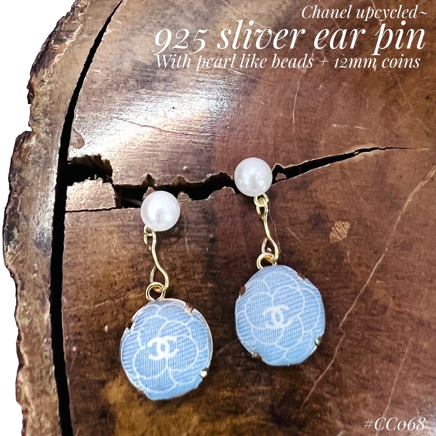 CC- Cinderella Blue Camellias with CC logo CC068- earrings