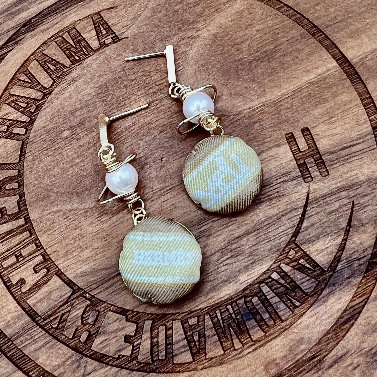 H-H Bolduc Signature Logo Ribbon pattern- earrings