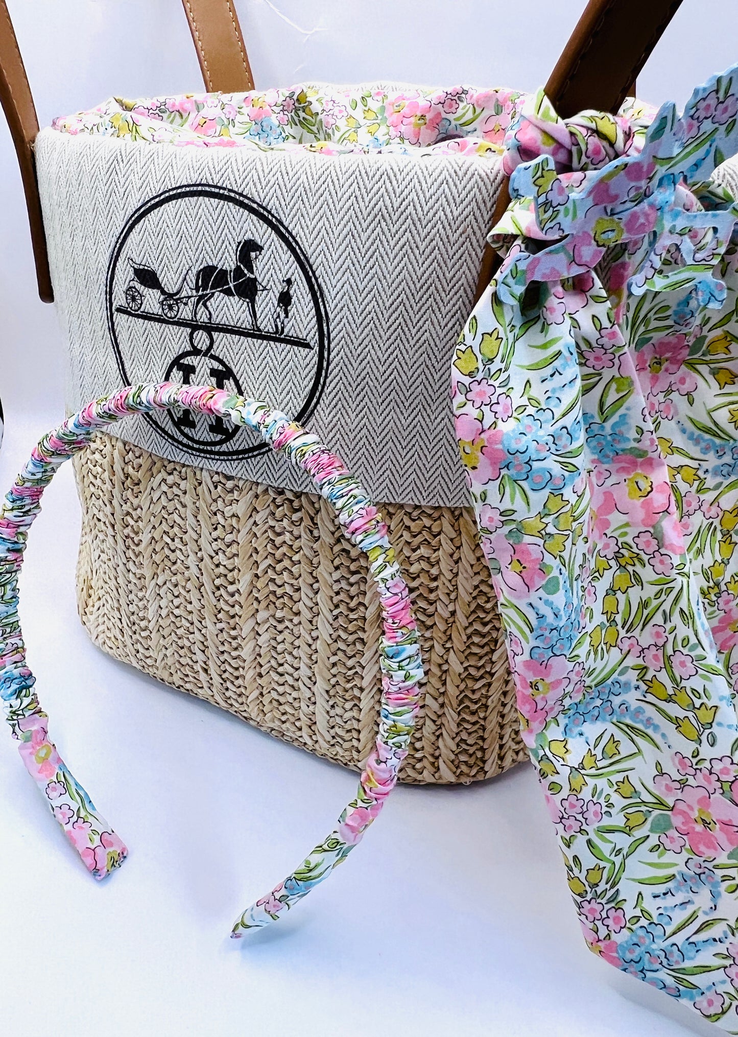 Hermes dust bag - straw tote bag + liberty inner lining