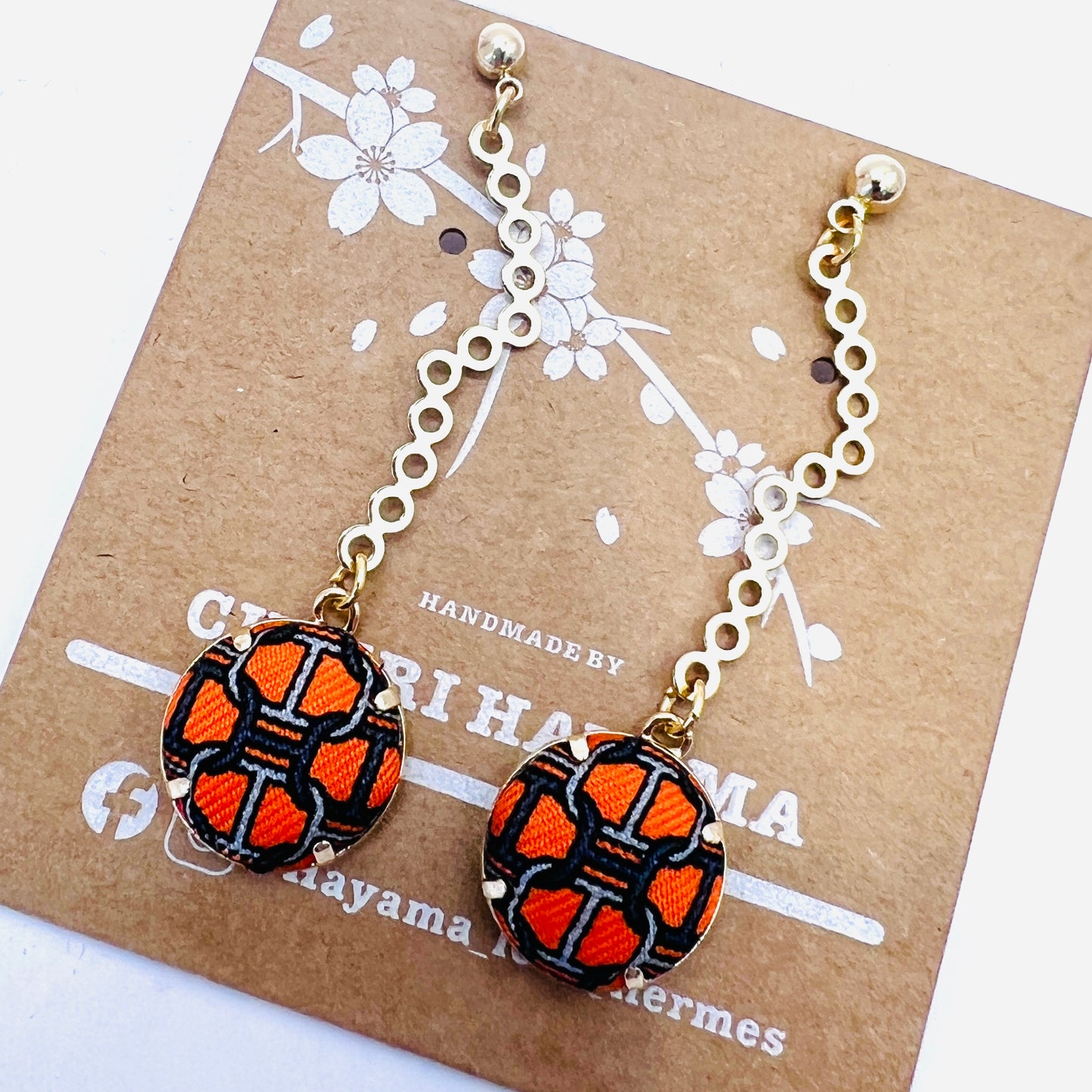 H-H Orange & Black iconic Maillon pattern H0007- Hairband/ earring/ O-shape Clip