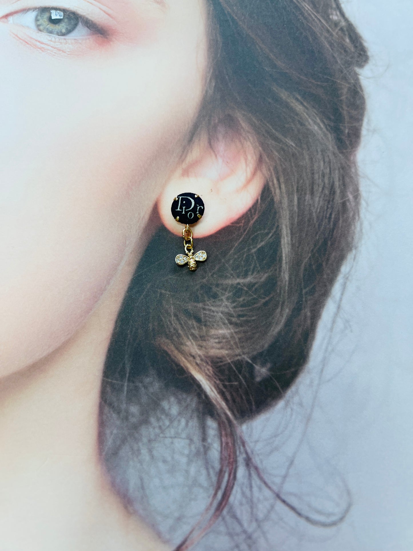 D-Drop earring- navy