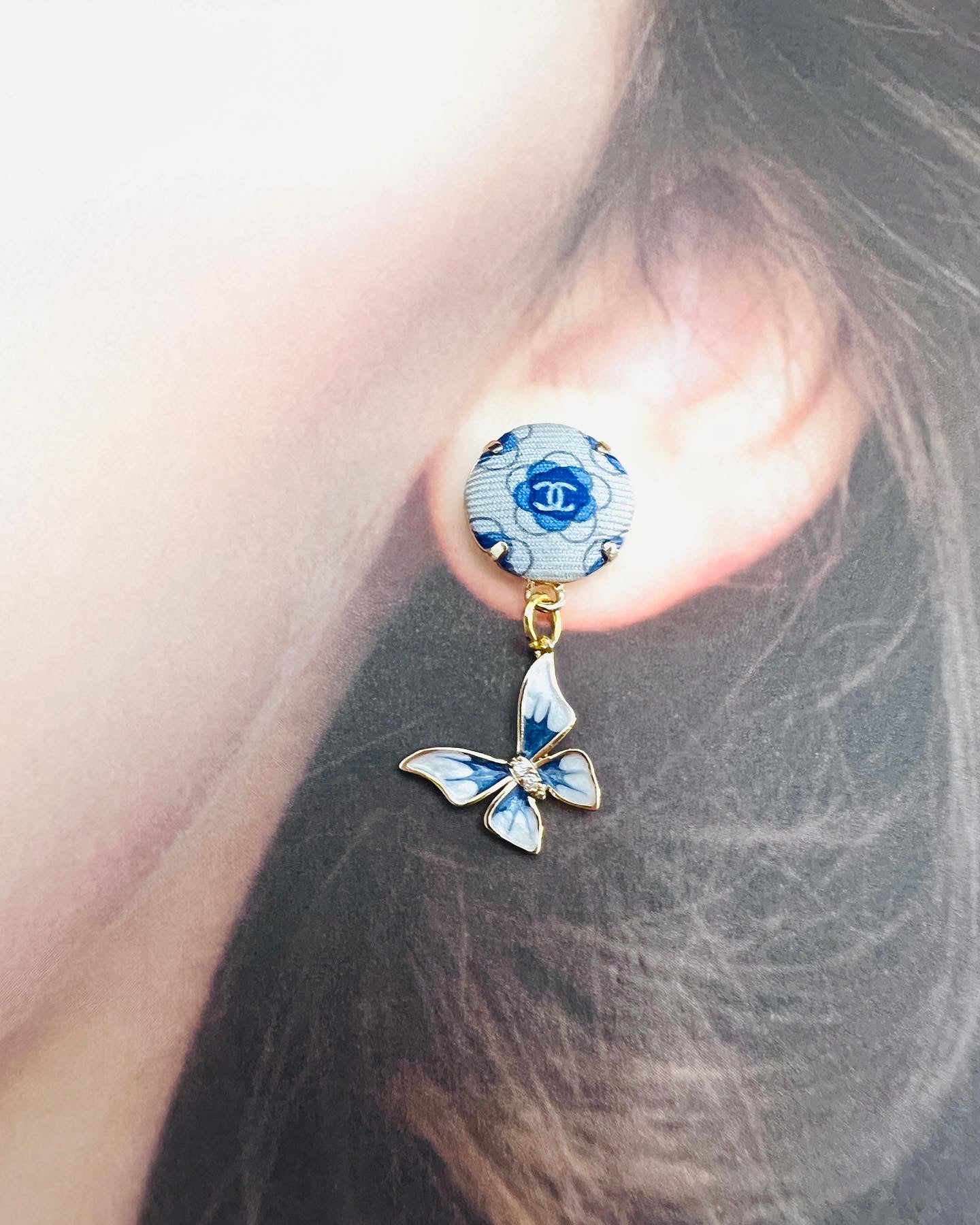 CC- Haze with Cope and Astral Blue Camellias- CC001- earring