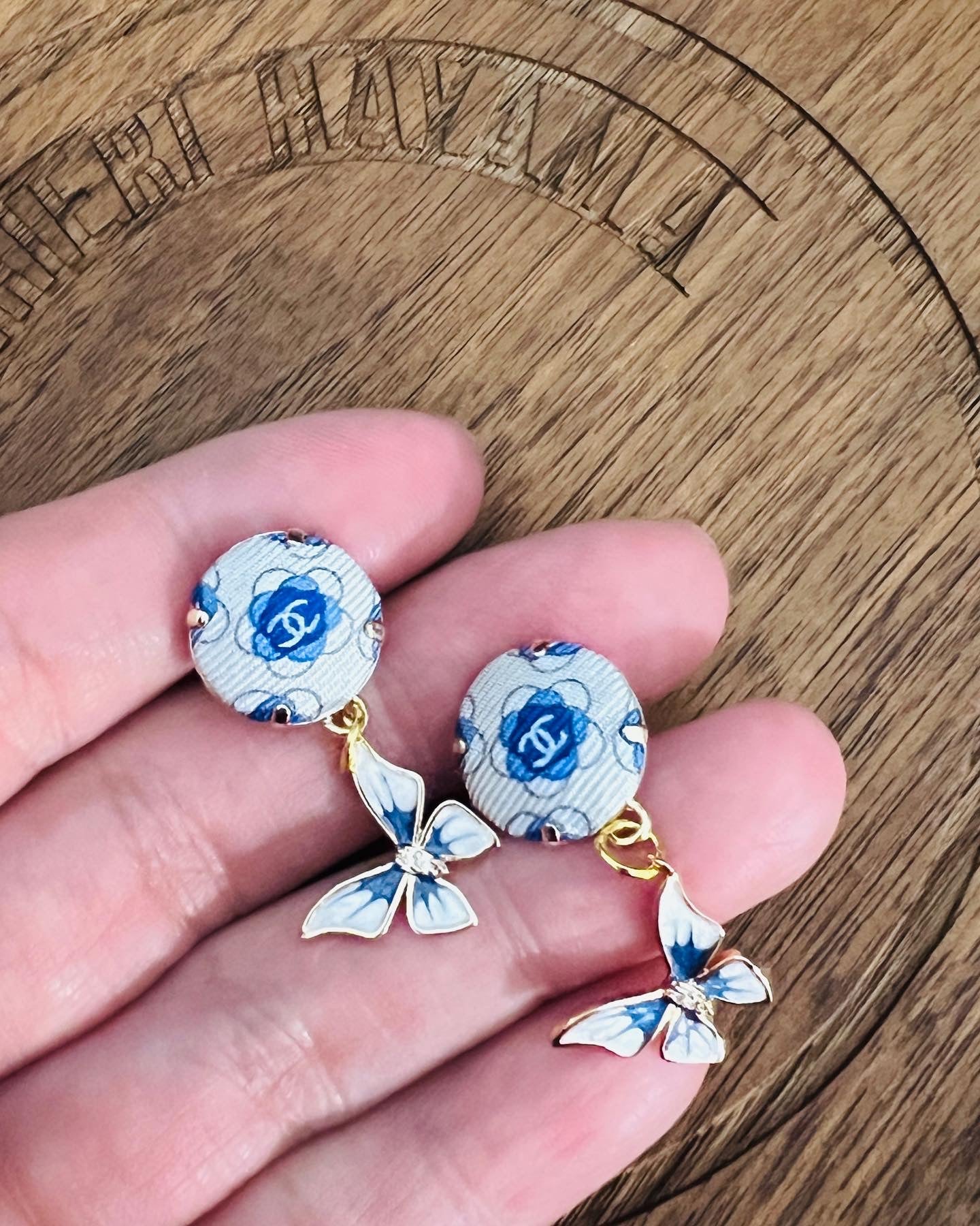 CC- Haze with Cope and Astral Blue Camellias- CC001- earring