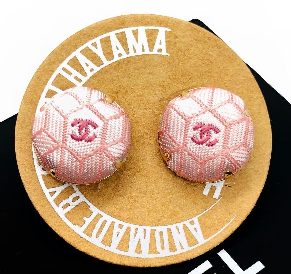 CC- Pink Japanese Kimono pattern with CC logo- CC014- hairband/ earring/ hair pin