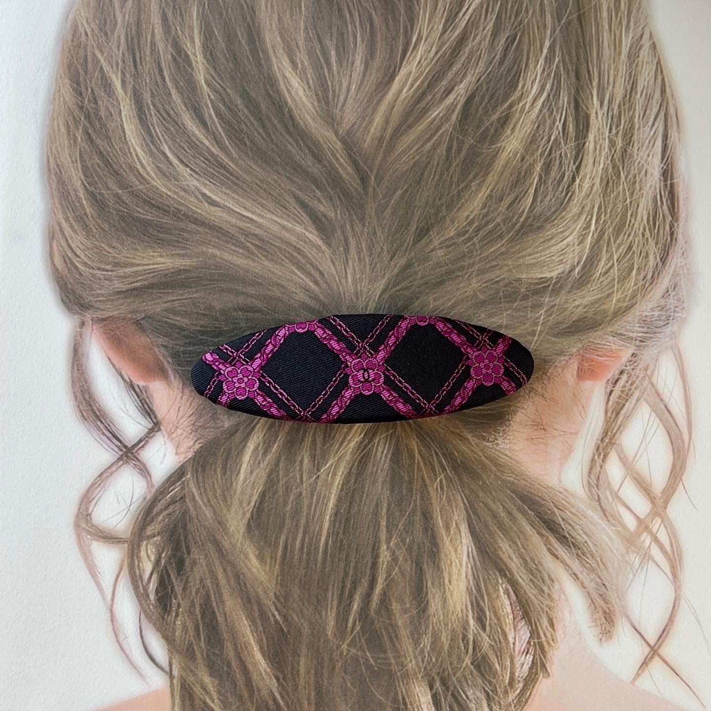 CC- CC0063- Valentine Camellias in the dark- oval shape hair clip