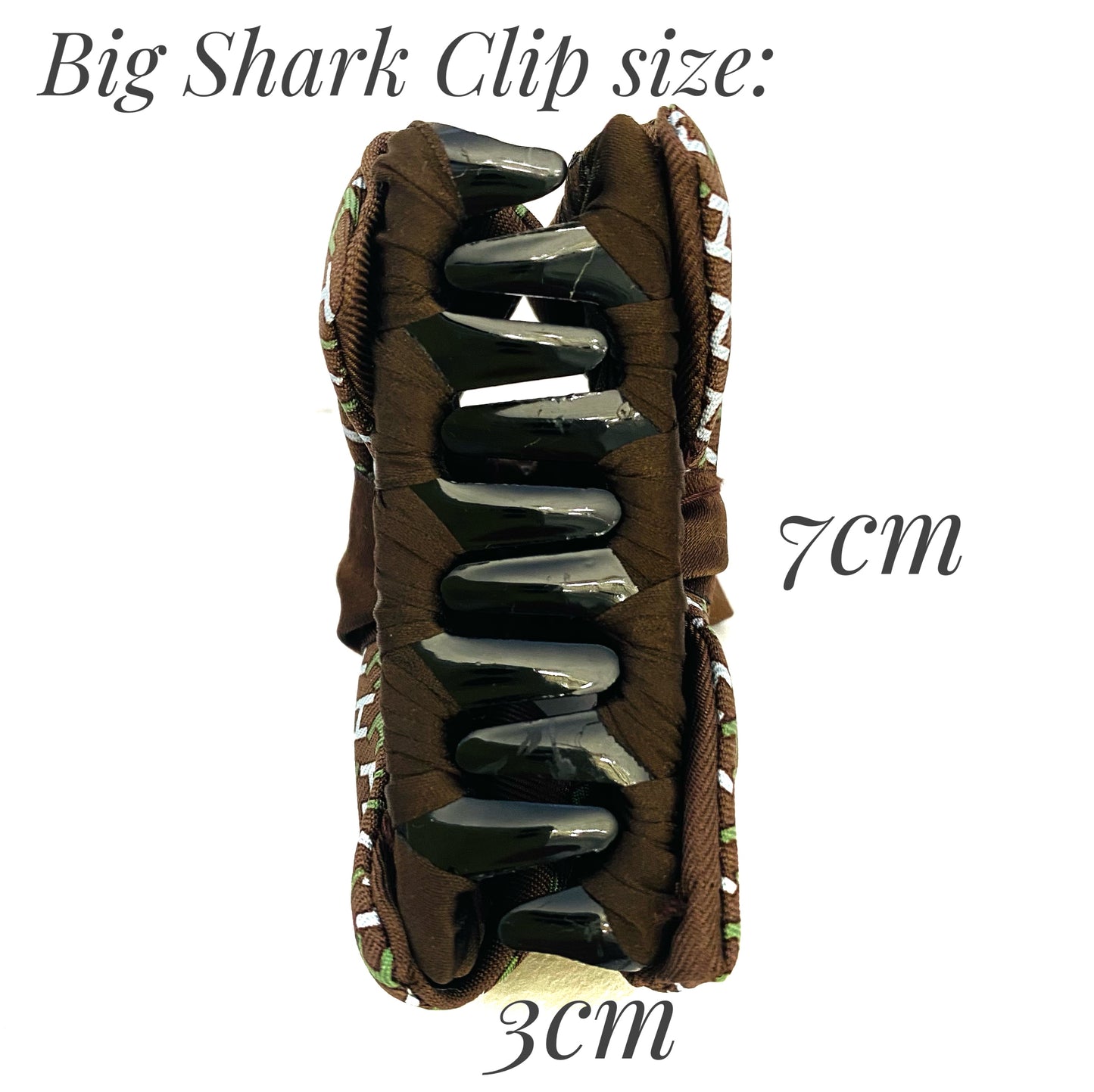 H-H0062- Chestnut with Palm & White H pattern- Double Ribbon Big Shark Clip