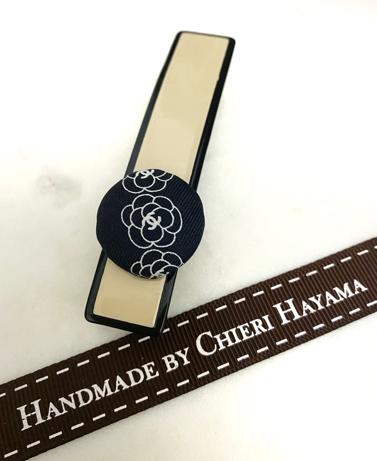 CC- Black & White Camellias with CC logo CC039- Hair Clip