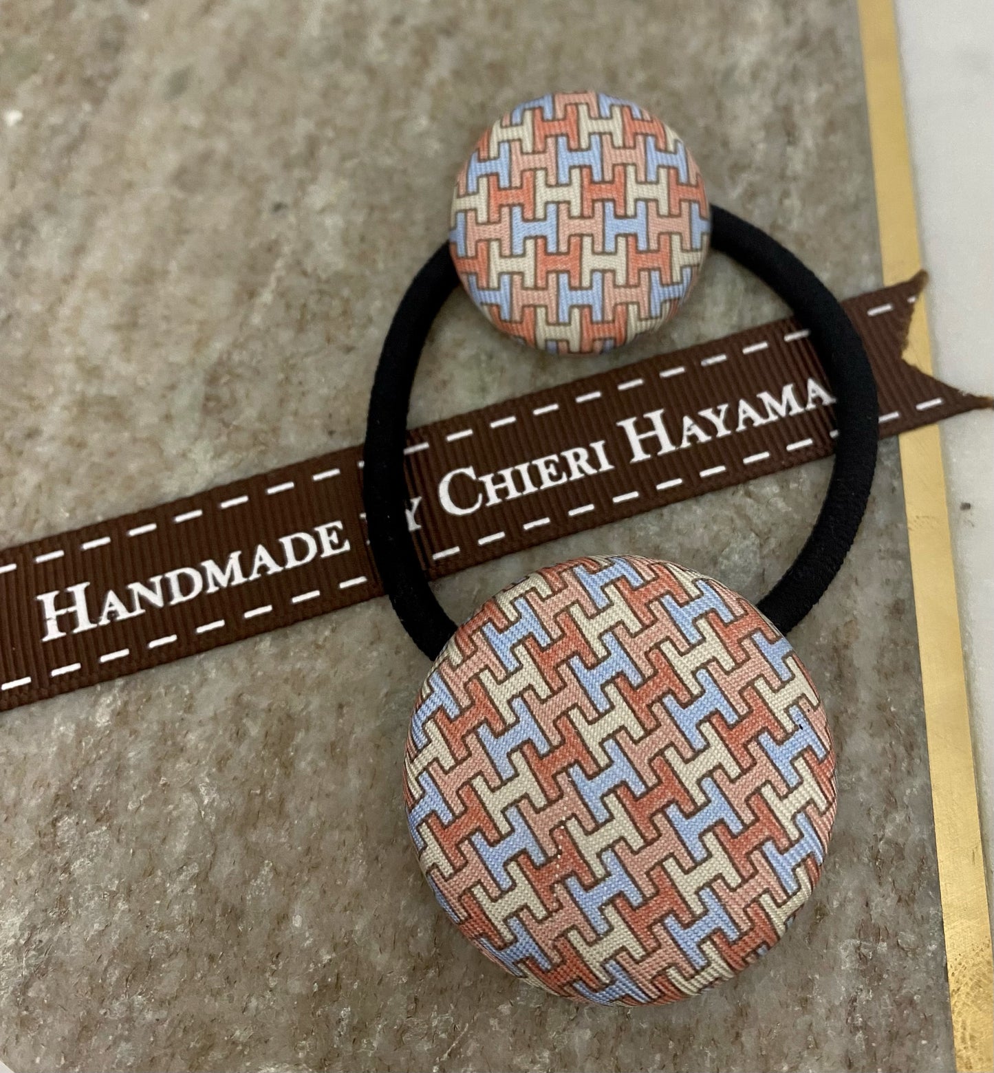 H-H0029- Peach/ Baby Blue/ Baby Pink "H" all over pattern - Hairband/ earring