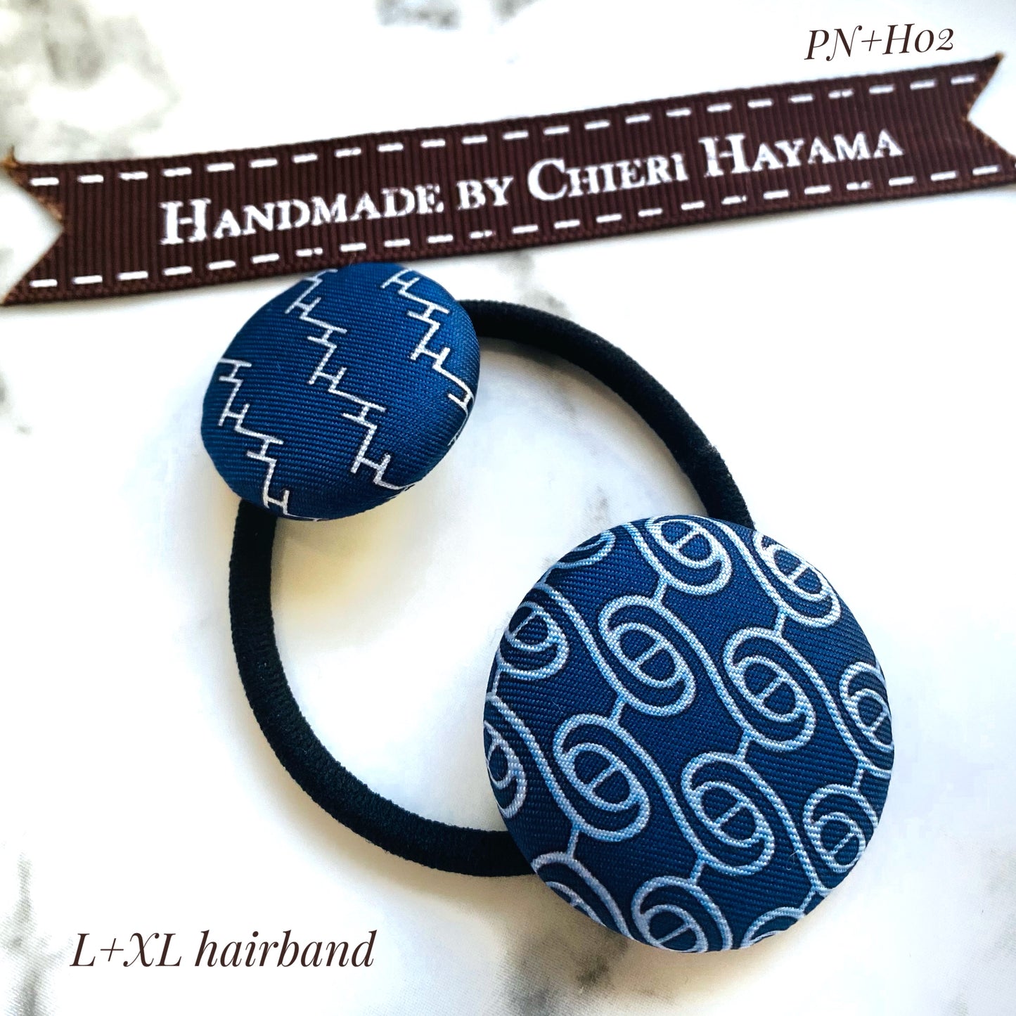 H-H0036- Navy blue with Light Blue iconic Links pattern - Hairband / earring