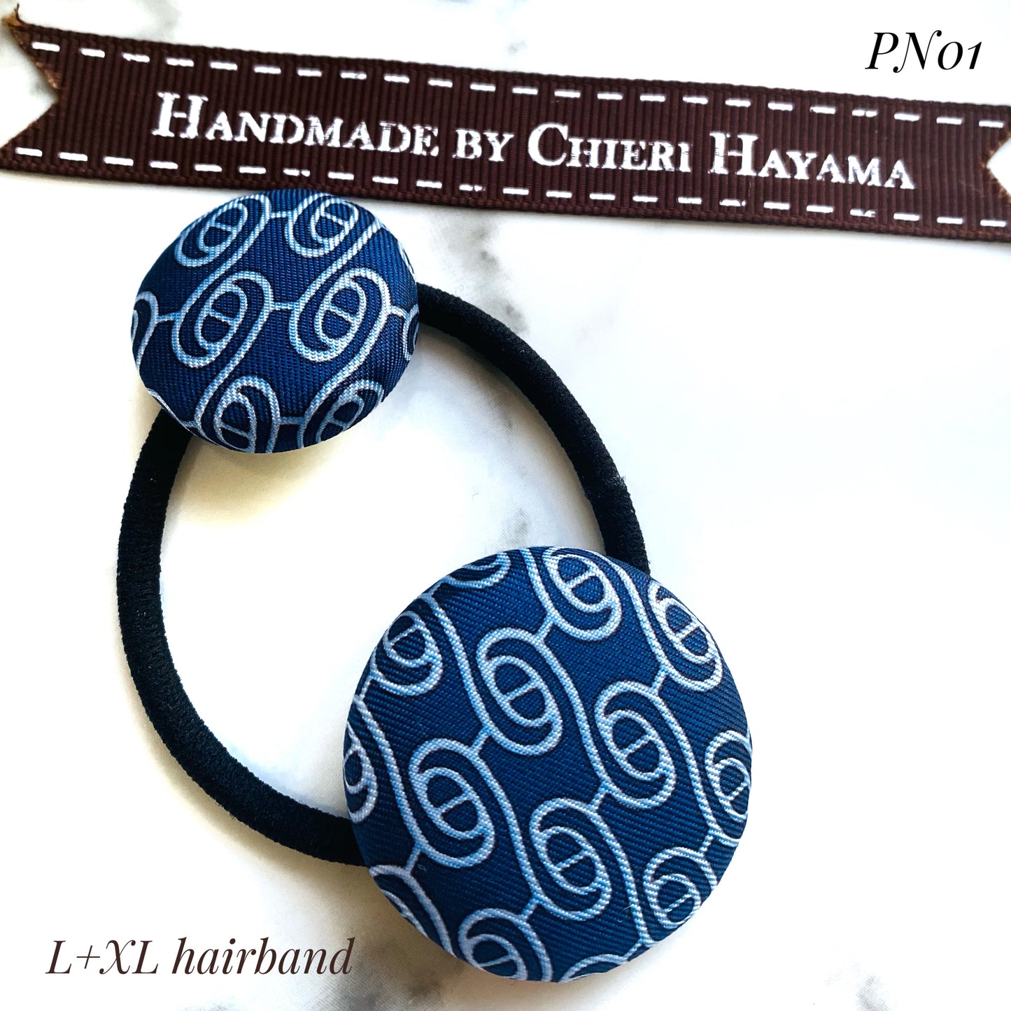 H-H0036- Navy blue with Light Blue iconic Links pattern - Hairband / earring