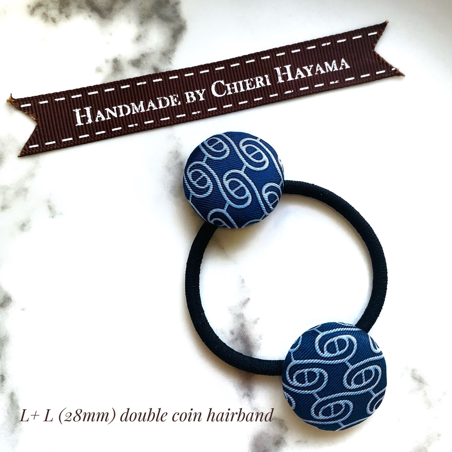 H-H0036- Navy blue with Light Blue iconic Links pattern - Hairband / earring