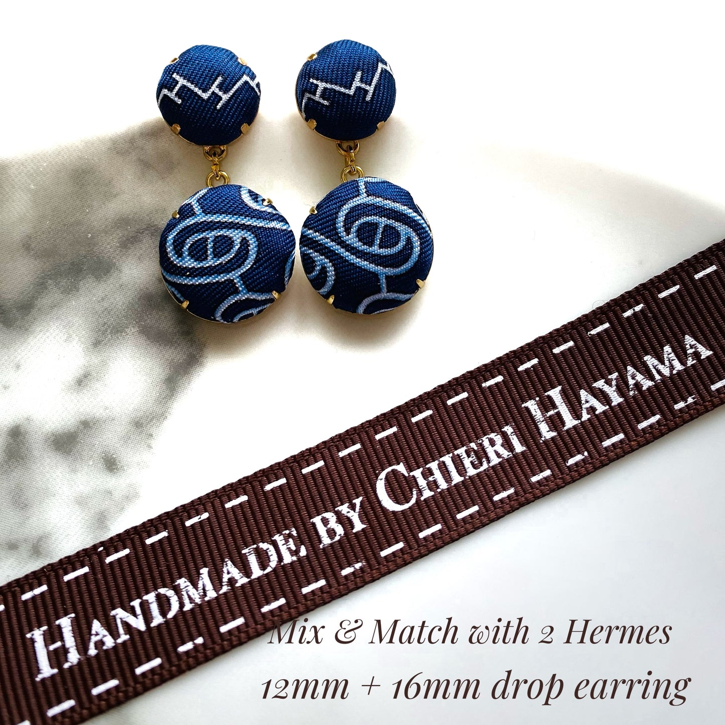 H-H0036- Navy blue with Light Blue iconic Links pattern - Hairband / earring