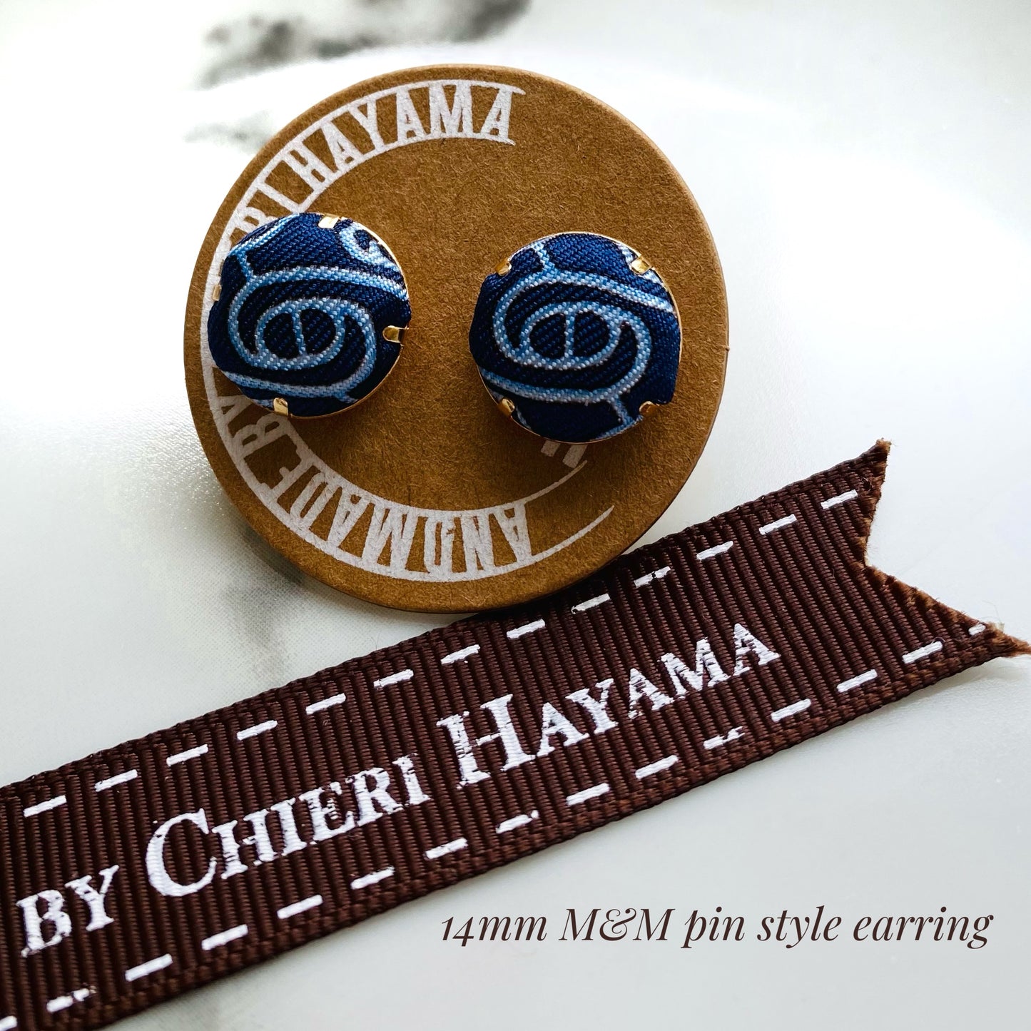H-H0036- Navy blue with Light Blue iconic Links pattern - Hairband / earring