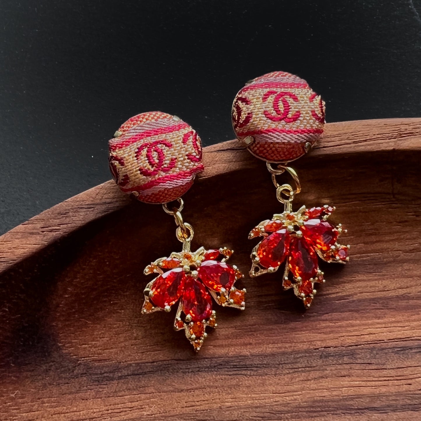 CC- Tangerine & Poppy orange Strip CC logo CC017 - earrings
