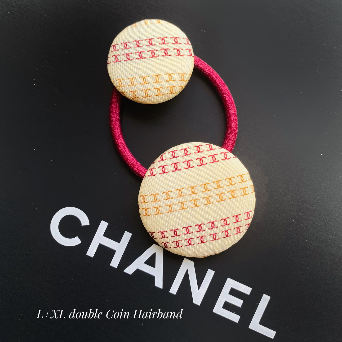 CC- Beige & ruby CC monogram- CC0030 - Headband / earring/ hairband