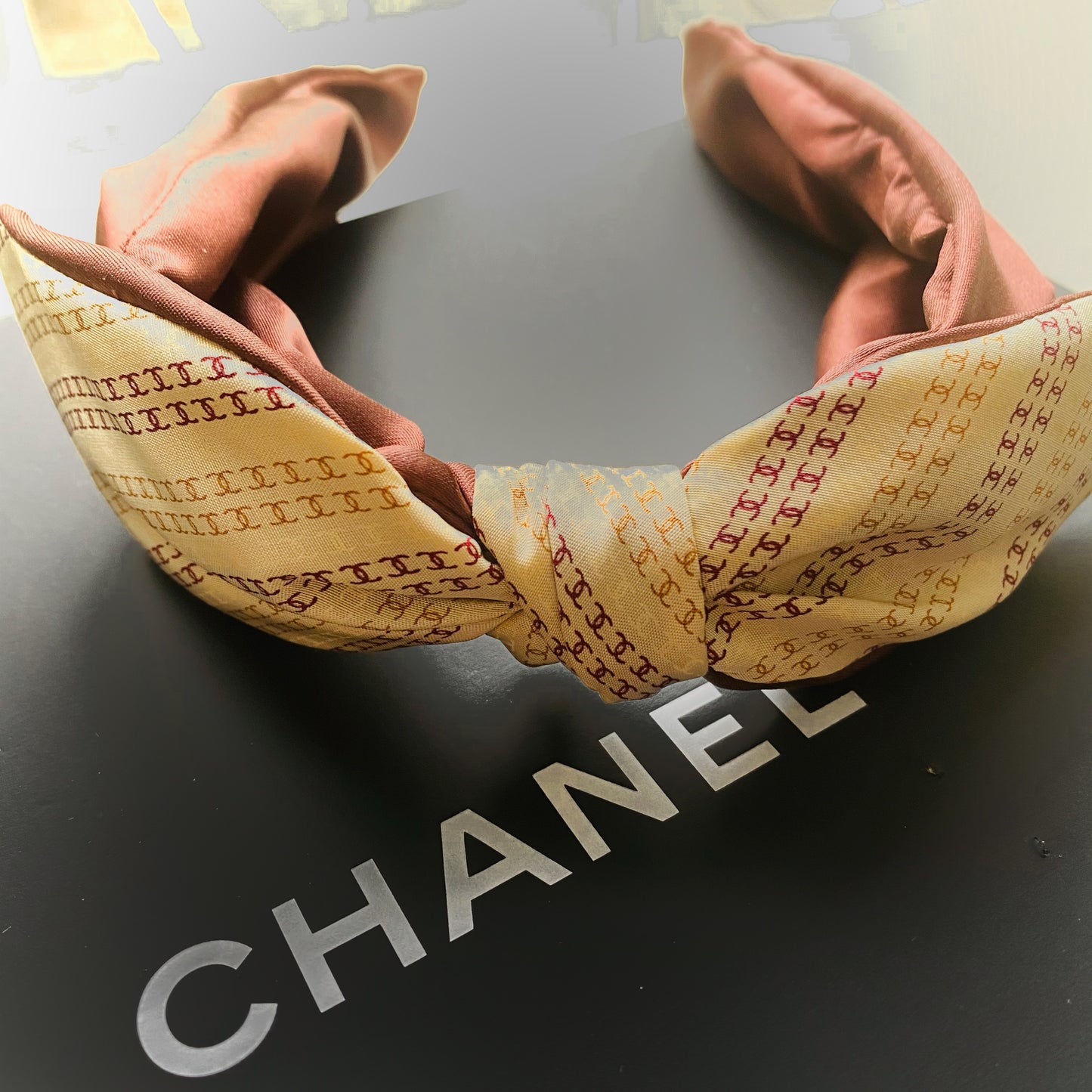 CC- Beige & ruby CC monogram- CC0030 - Headband / earring/ hairband