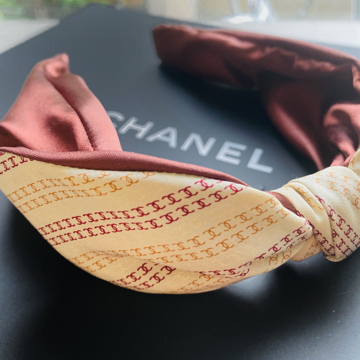 CC- Beige & ruby CC monogram- CC0030 - Headband / earring/ hairband