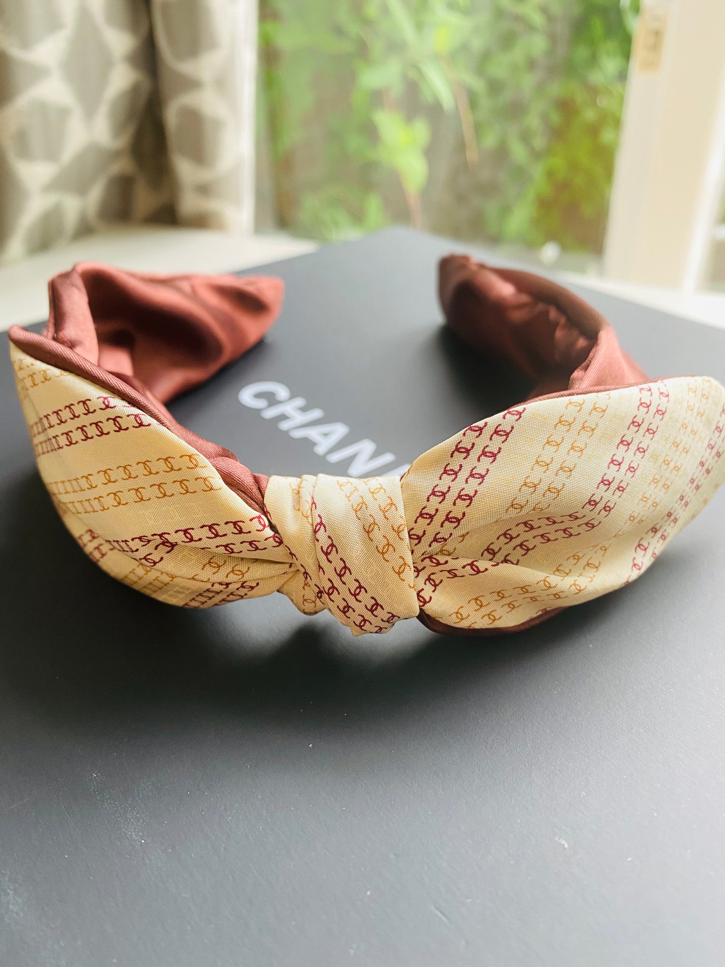 CC- Beige & ruby CC monogram- CC0030 - Headband / earring/ hairband