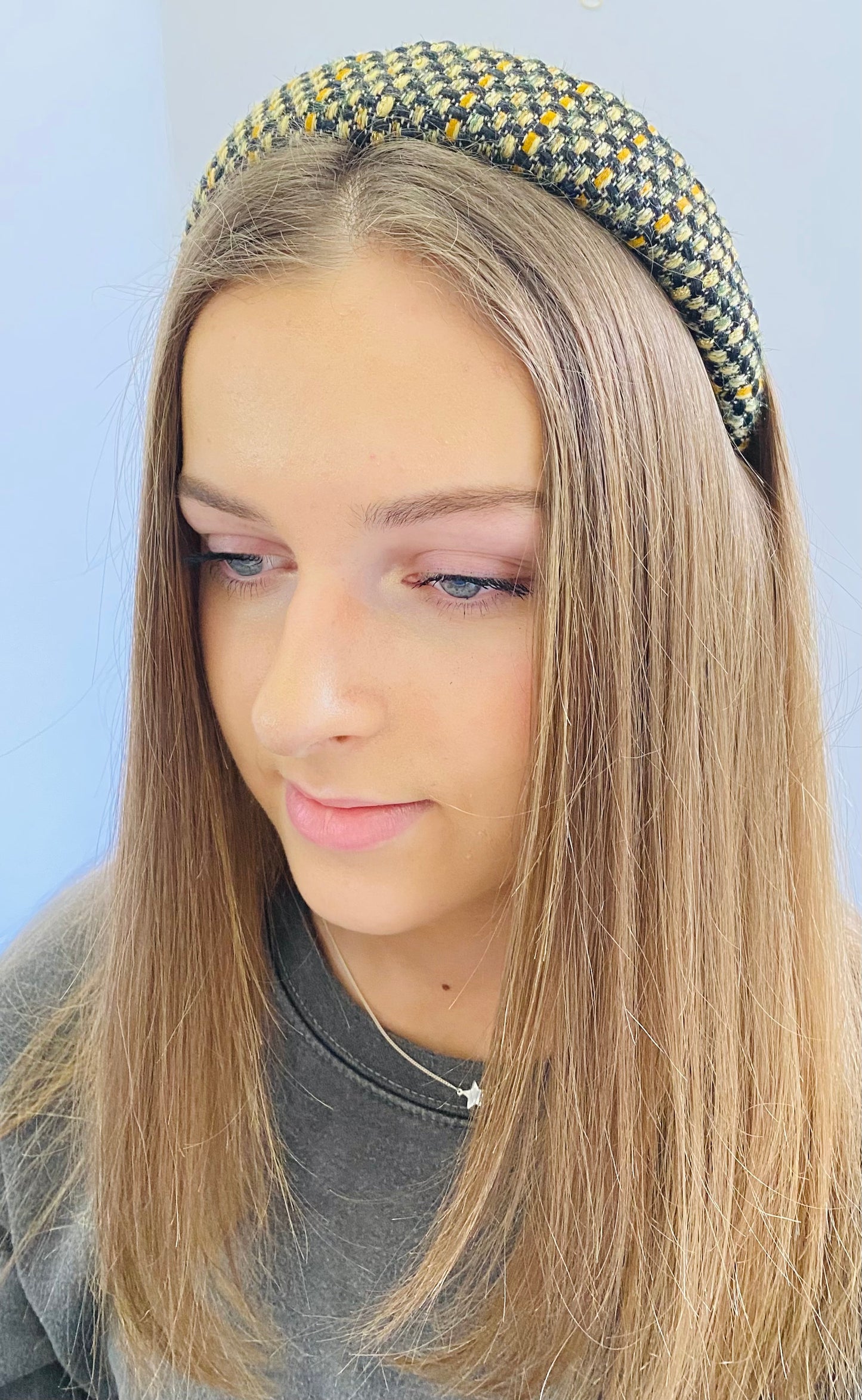 CC- Vintage black & Gold Chain + Linton Tweeds-CC010 - earring/ hairclip/ headband