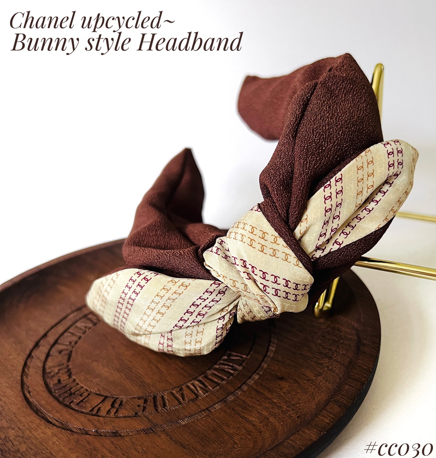 CC- Beige & ruby CC monogram- CC0030 - Headband / earring/ hairband