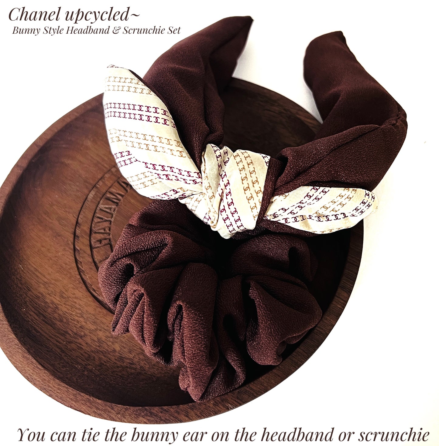 CC- Beige & ruby CC monogram- CC0030 - Headband / earring/ hairband