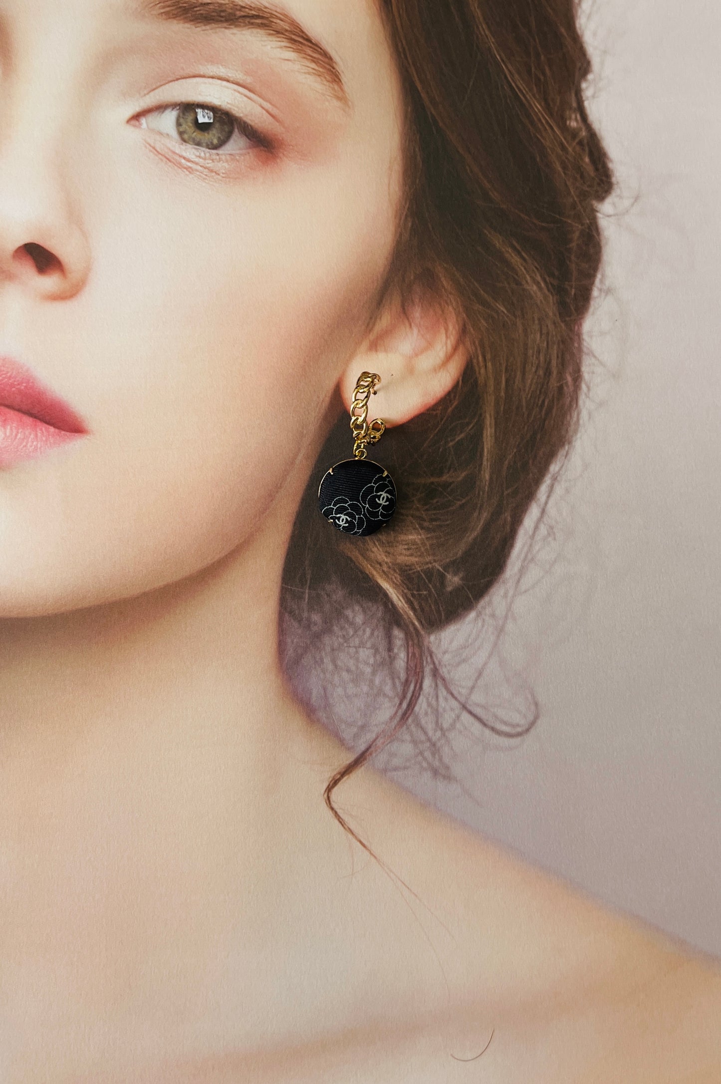 CC- Black & White Camellias with CC logo CC039- earrings