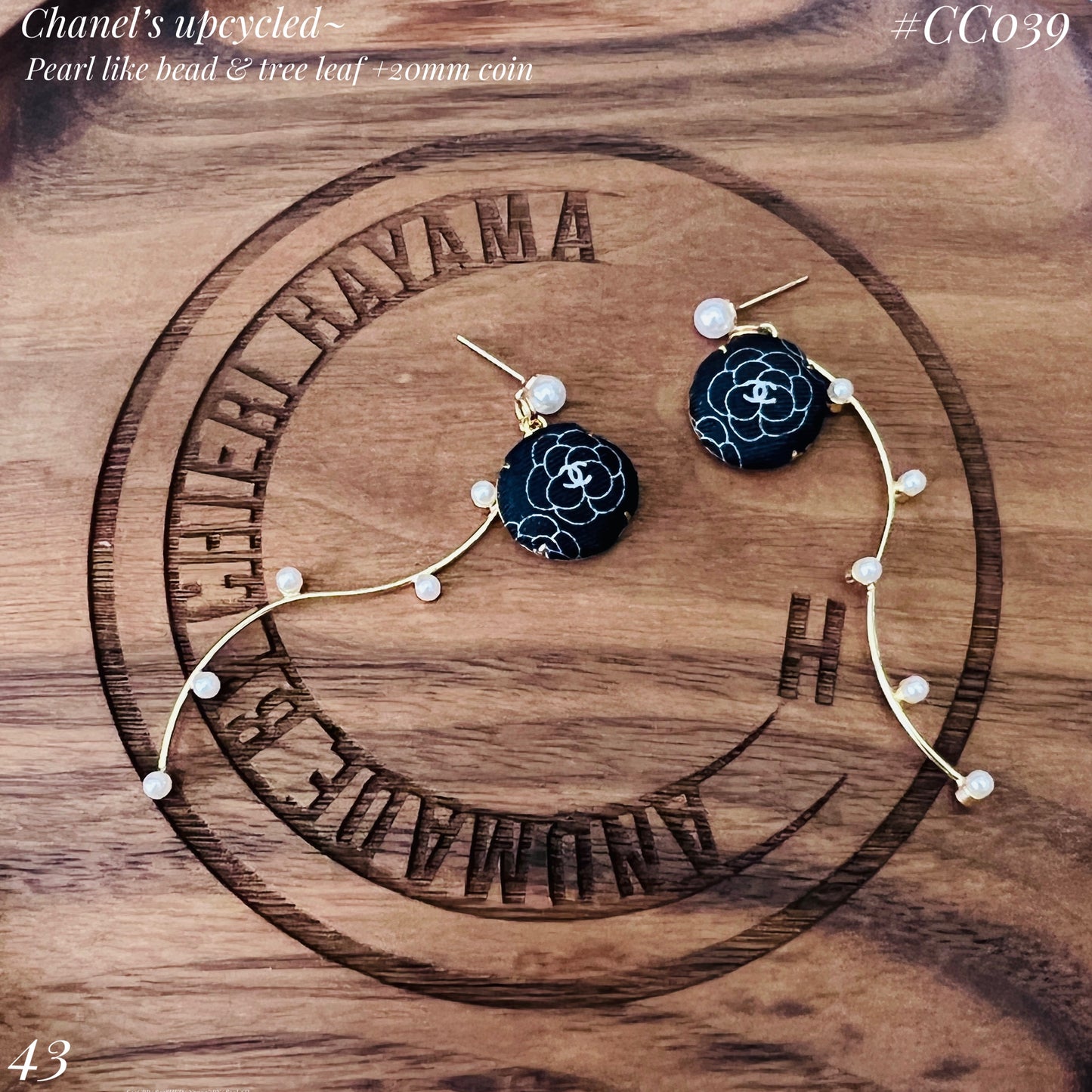 CC- Black & White Camellias with CC logo CC039- earrings