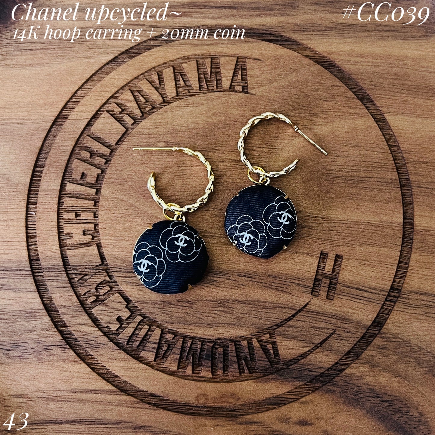 CC- Black & White Camellias with CC logo CC039- earrings