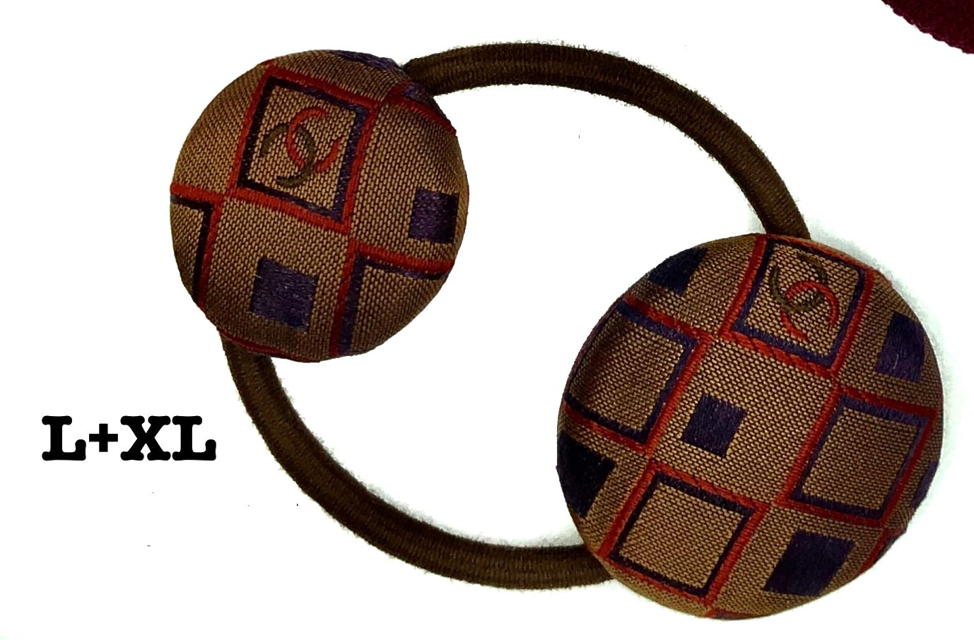 CC- Mocha with Marine & Wine Square pattern CC logo- CC034- hairband/ Hairpin/ earring