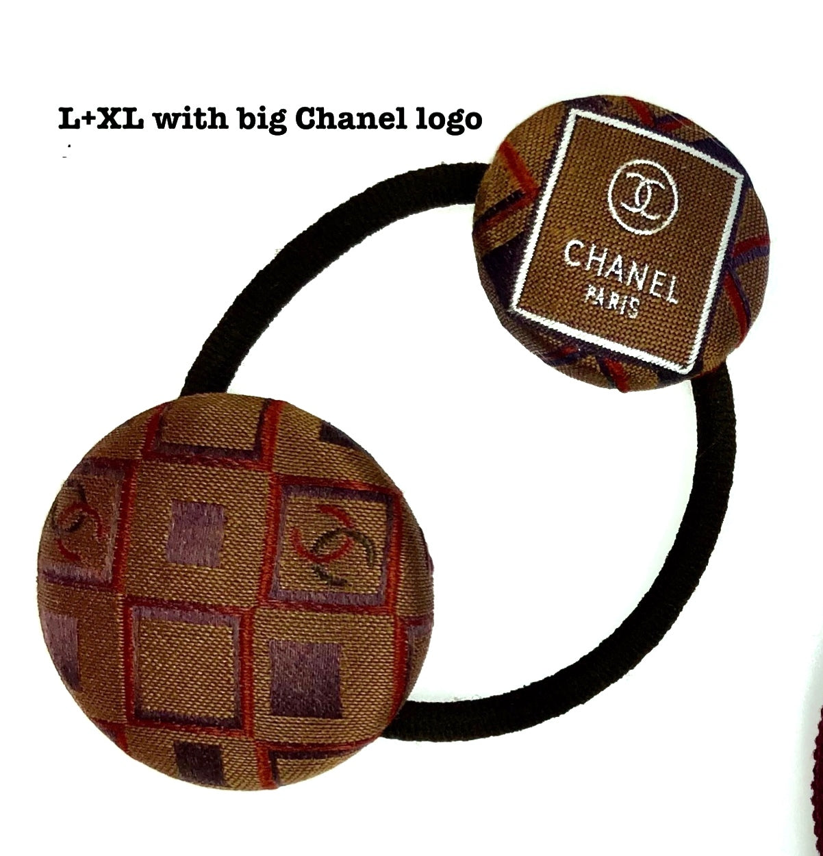 CC- Mocha with Marine & Wine Square pattern CC logo- CC034- hairband/ Hairpin/ earring