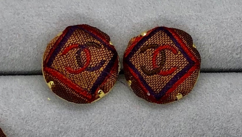 CC- Mocha with Marine & Wine Square pattern CC logo- CC034- hairband/ Hairpin/ earring