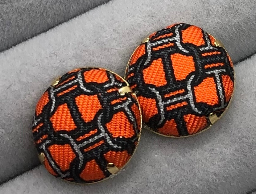 H-H Orange & Black iconic Maillon pattern H0007- Hairband/ earring/ O-shape Clip