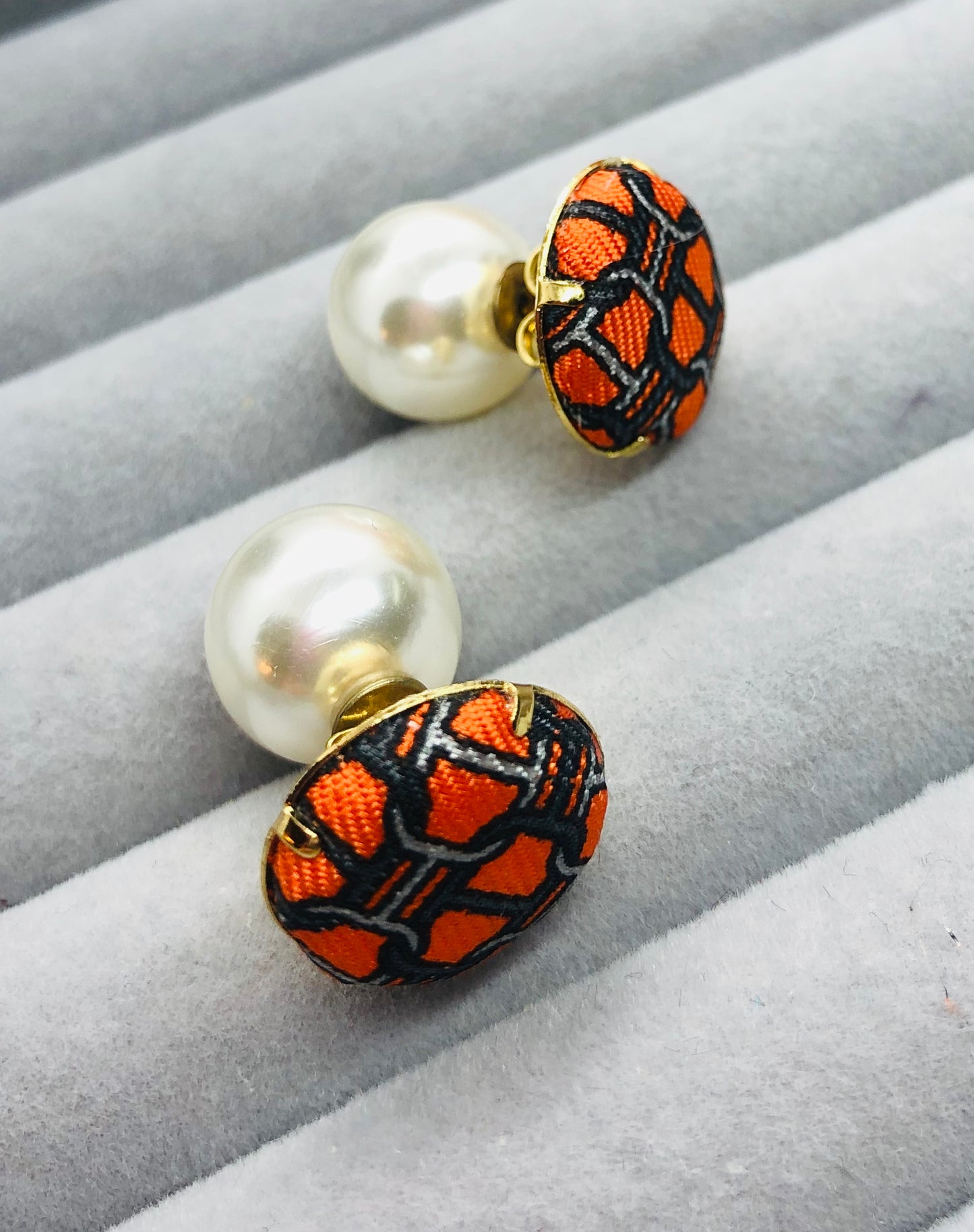 H-H Orange & Black iconic Maillon pattern H0007- Hairband/ earring/ O-shape Clip