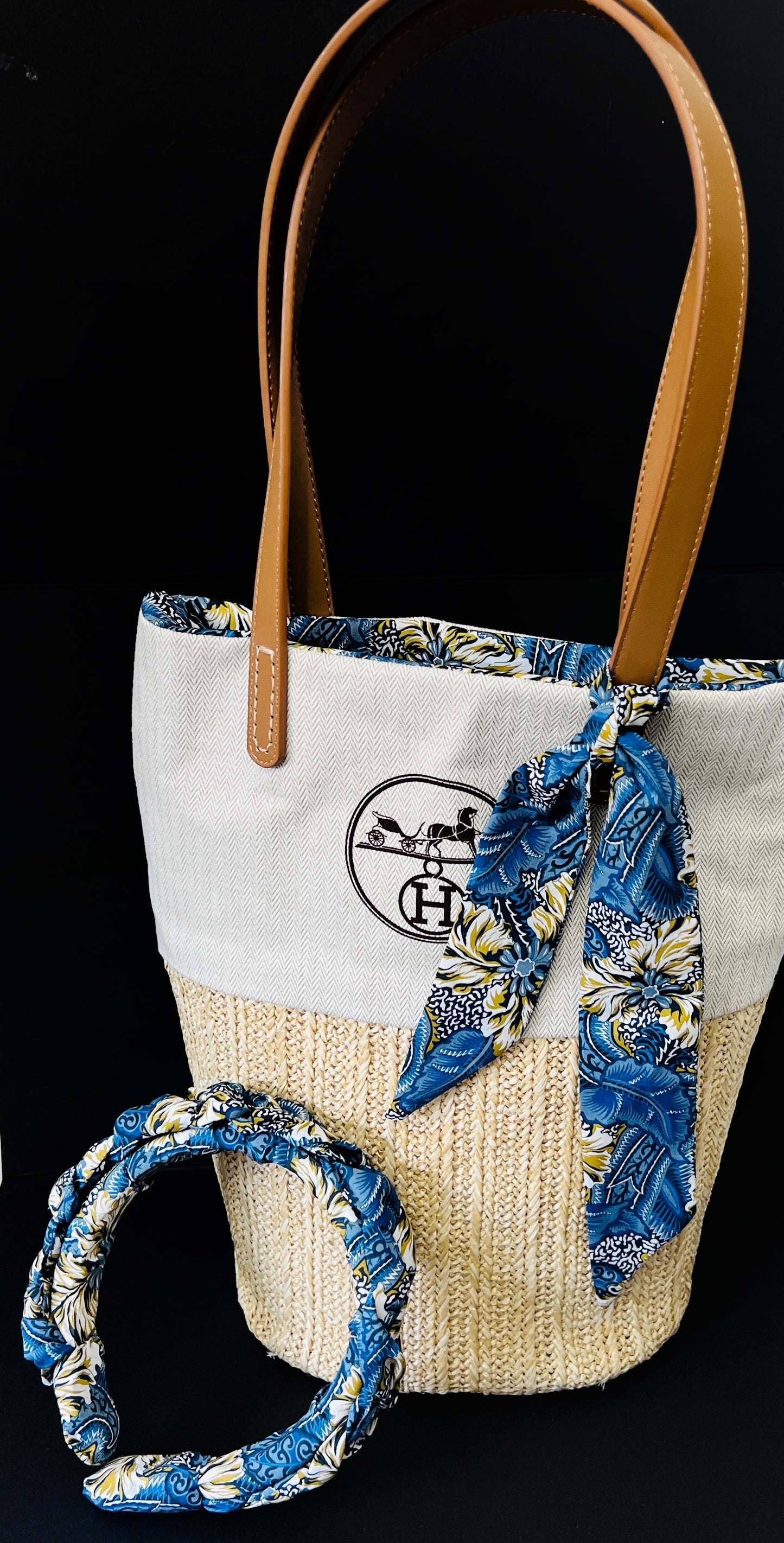 Hermes dust bag - straw tote bag + liberty inner lining