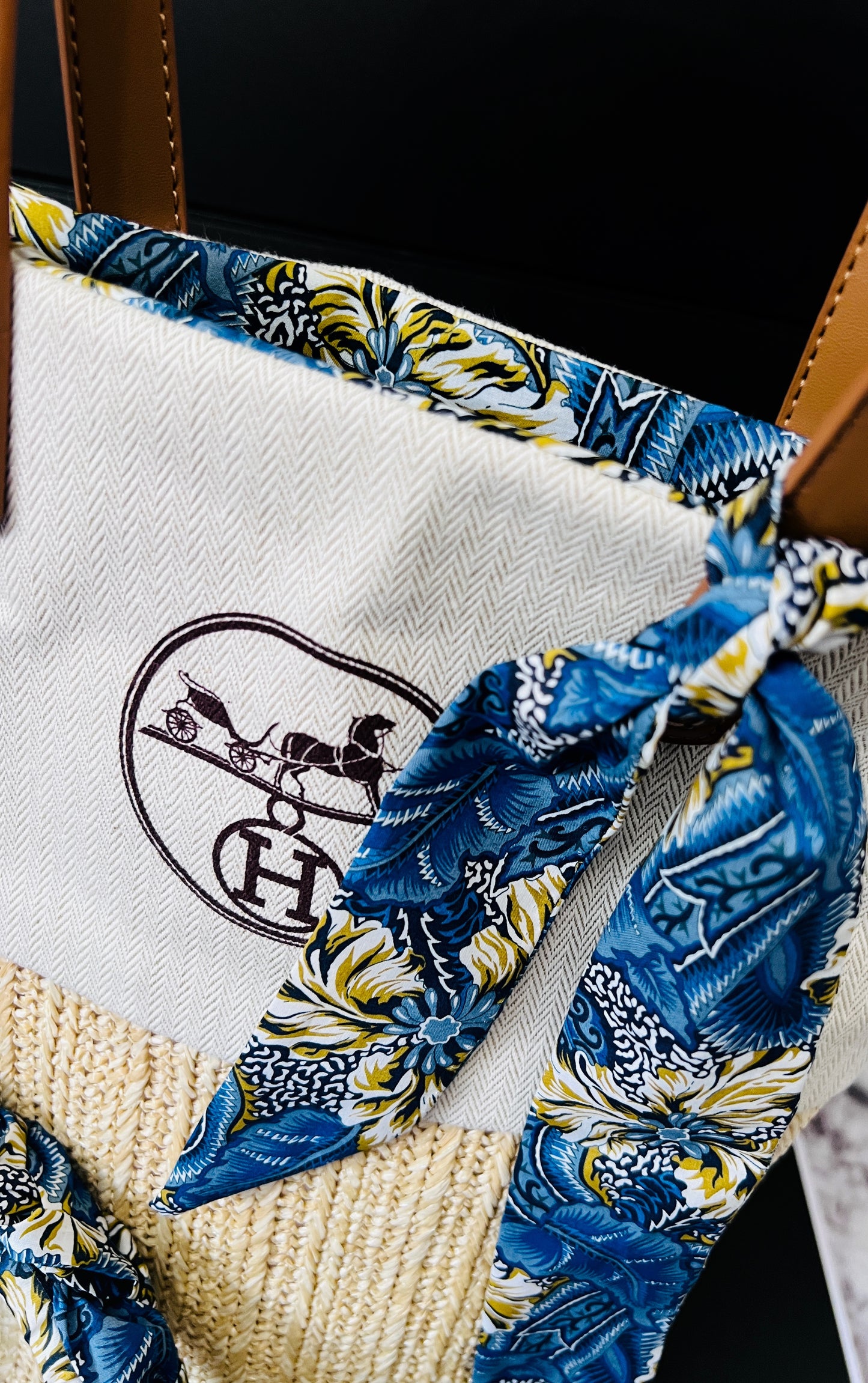 Hermes dust bag - straw tote bag + liberty inner lining