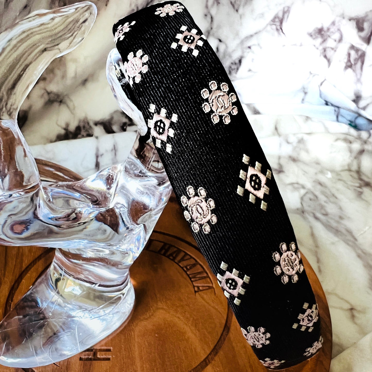CC- CC0062-black & pale pink Sun Logo- padded Alice style headband