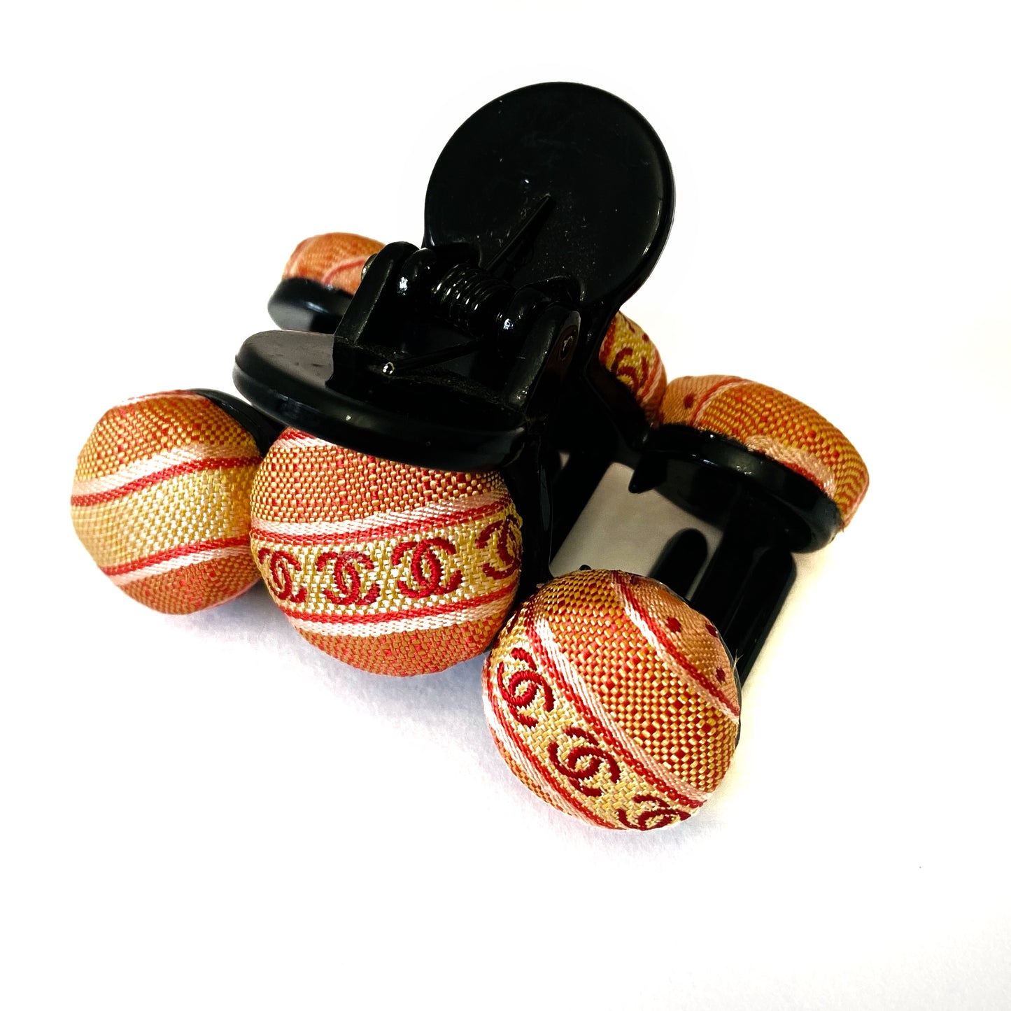 CC- Tangerine & Poppy orange Strip CC logo CC017 - 6 coins style Hairclip
