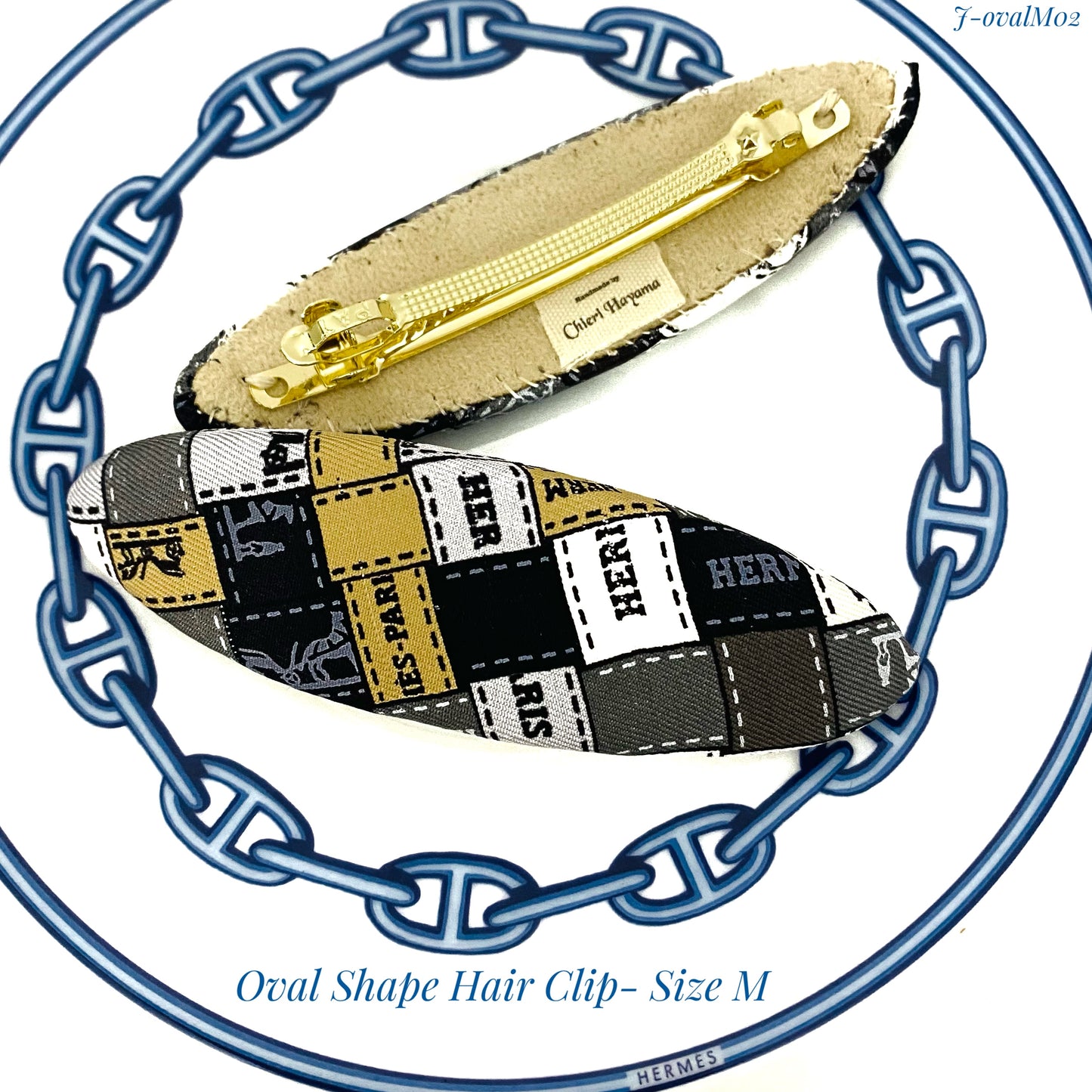 H-H icons Ribbons Black, Grey & White - Oval Shape hairclip