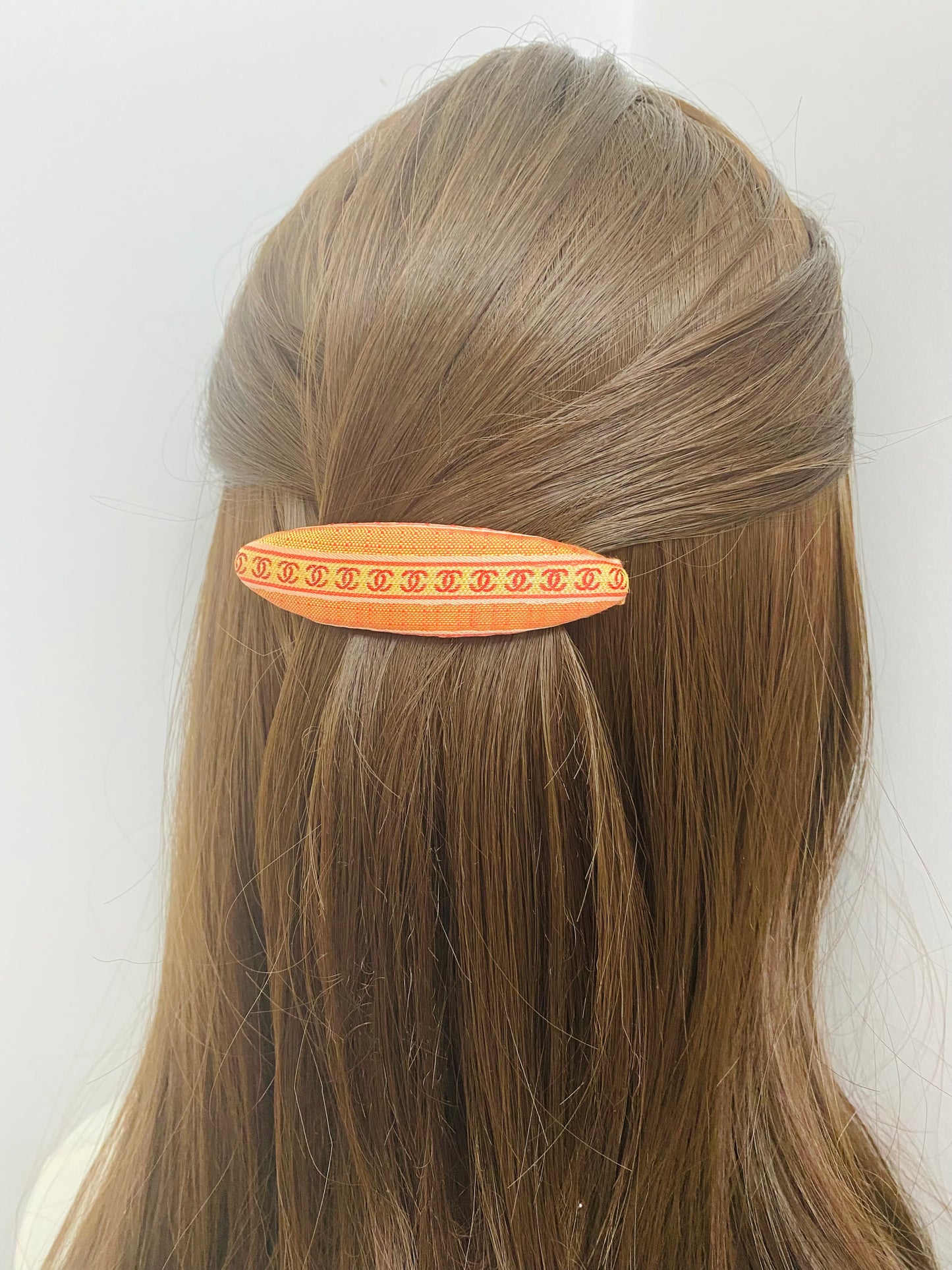 CC- Tangerine & Poppy orange Strip CC logo CC017 - 6 coins style Hairclip