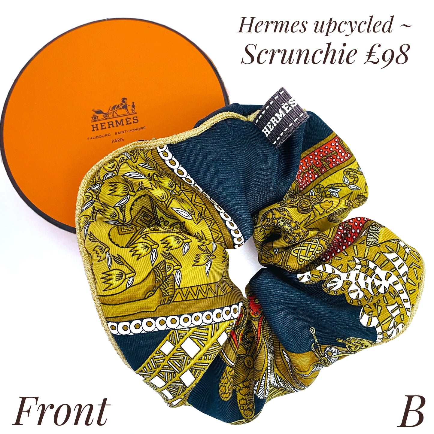H-H Classic Vintage Pattern Black/Gold/Red -H0002- Scrunchie