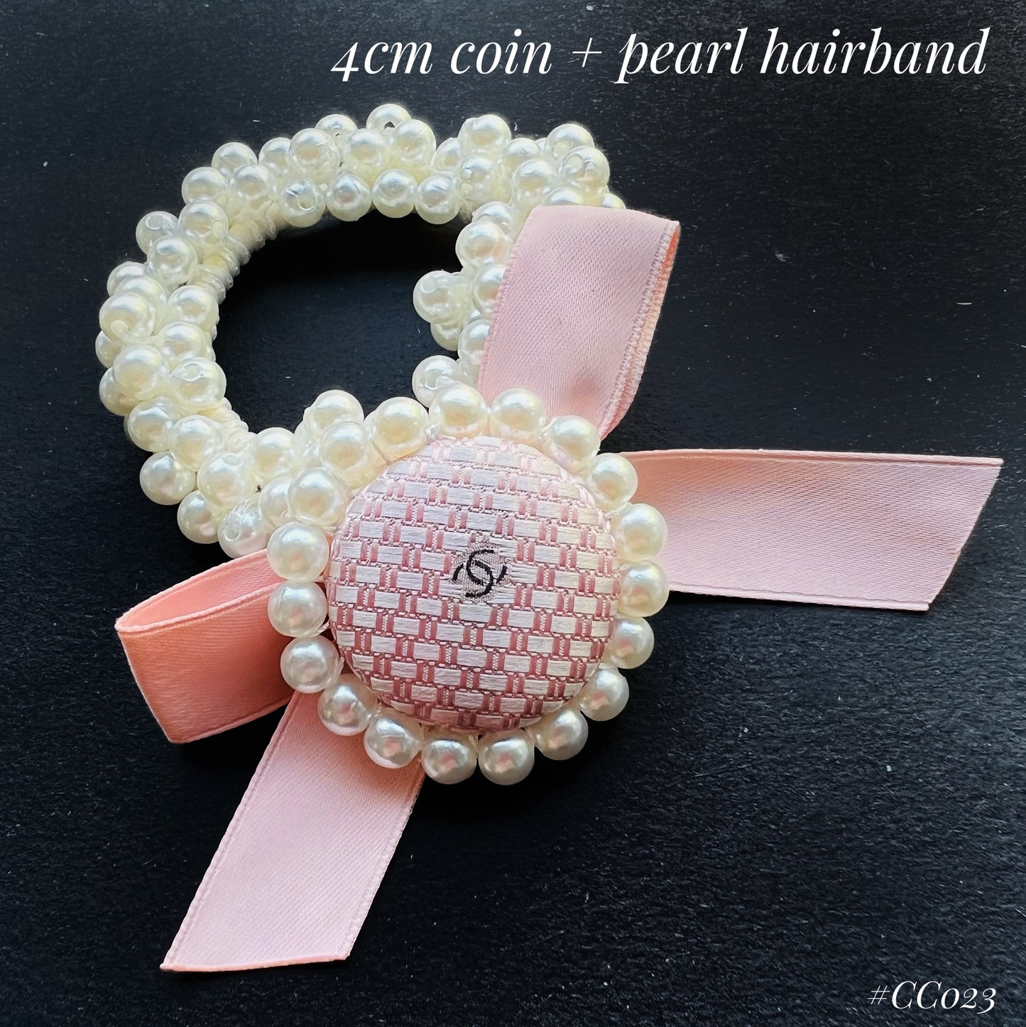 CC- Pink Tweeds & Pearl CC logo- CC023- hairband collection
