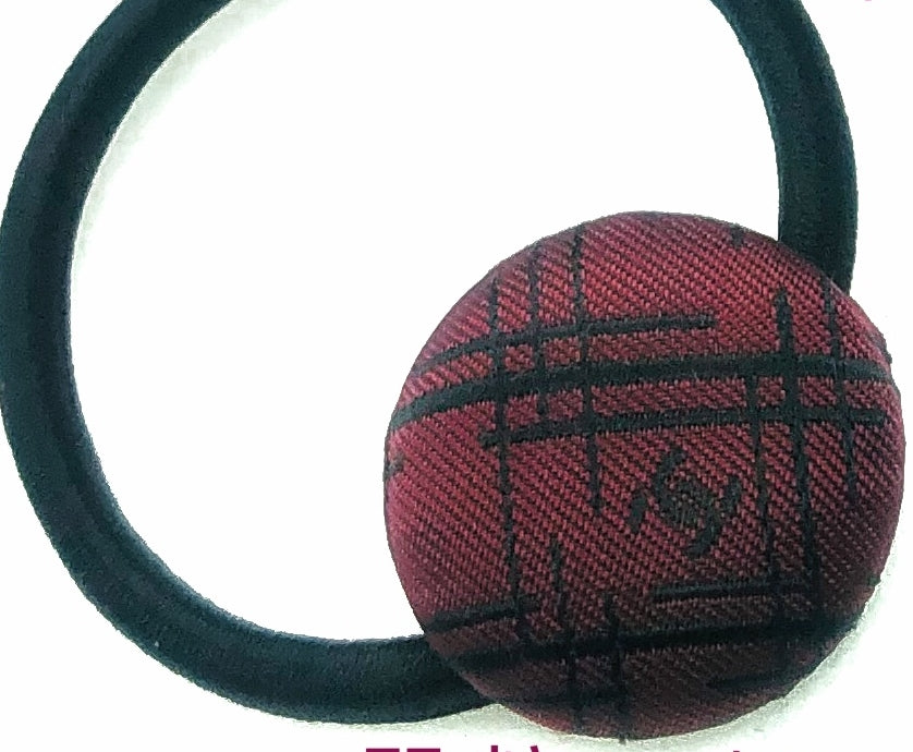 CC- Crimson Red & indigo Checks pattern with CC logo CC016- Scrunchie/ Hairband