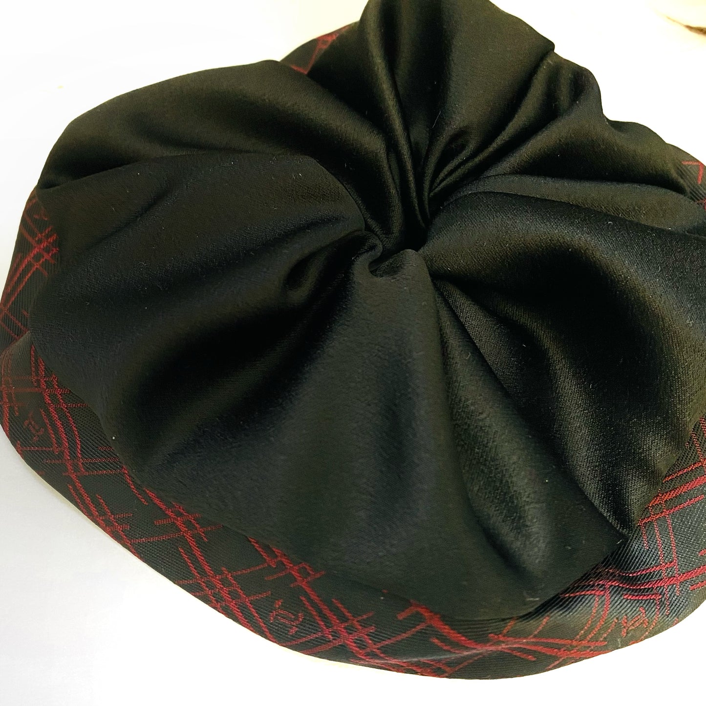 CC- Crimson Red & indigo Checks pattern with CC logo CC016- Scrunchie/ Hairband