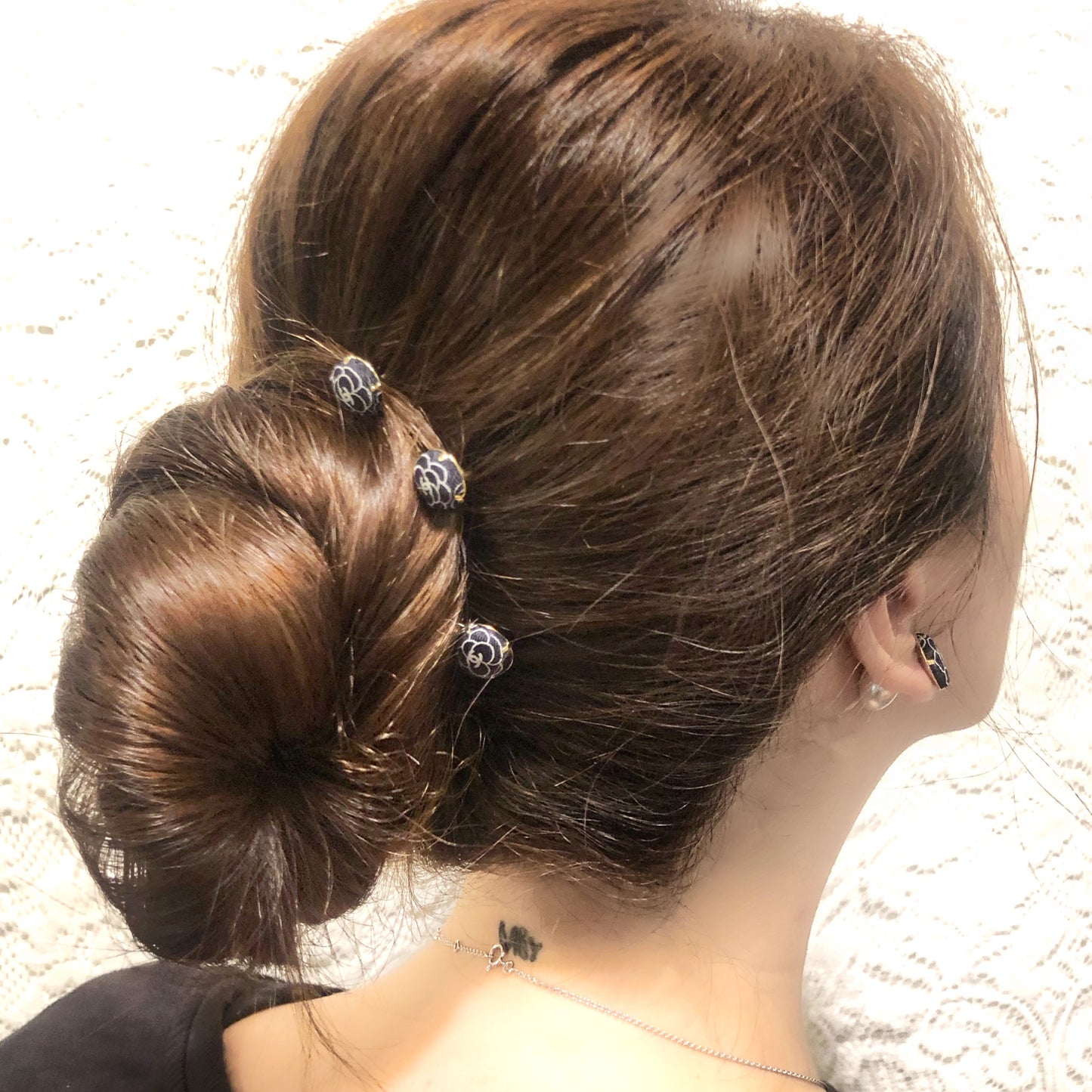 CC- Black & White Camellias with CC logo CC039- hair grips
