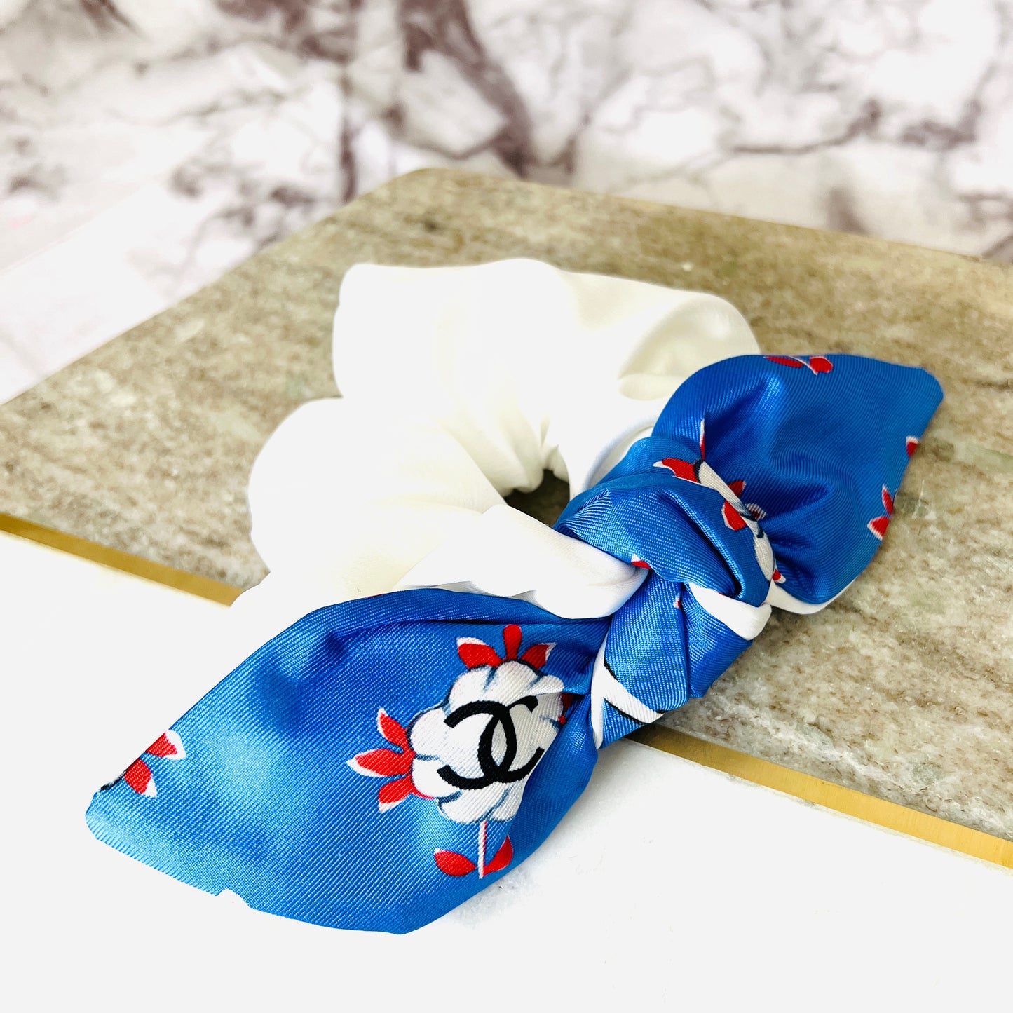 CC- CC0050-Paris Blue & Classic White CC Camellias- bunny Style headband