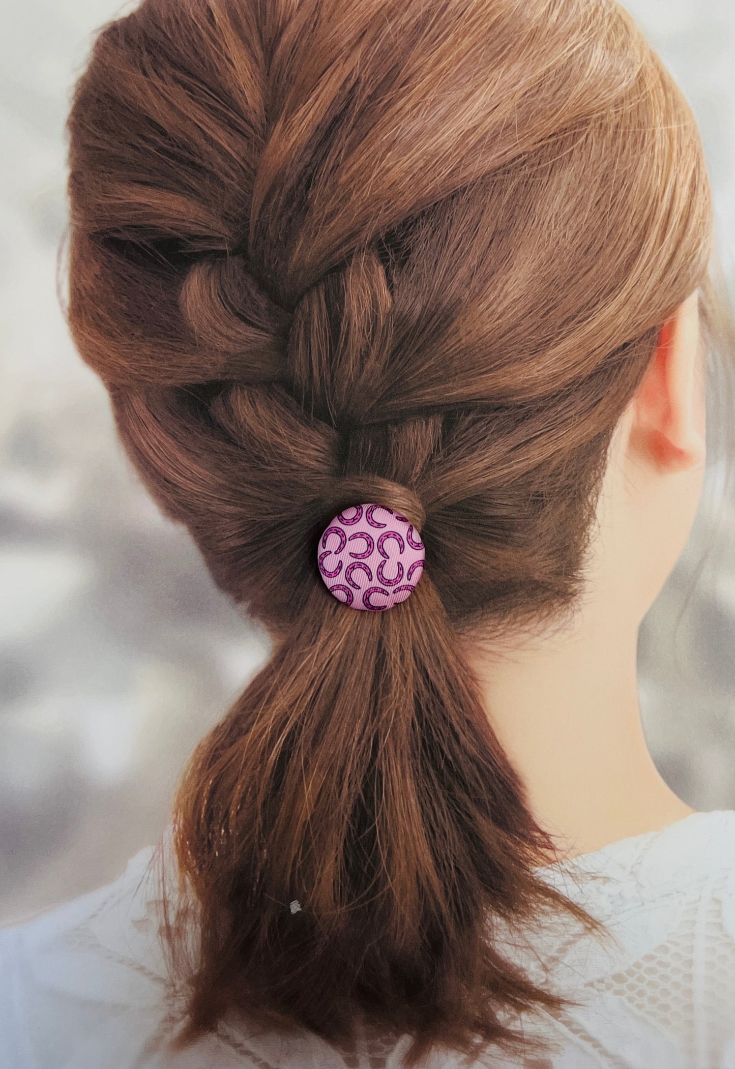 H-H0086-sakura Pink & Shocking pink lucky horseshoes- Hairband